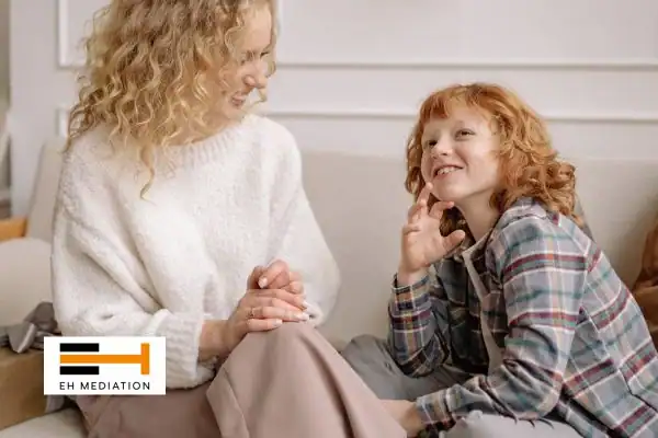 Happy mother and child after sorting child arrangements mediation Hythe